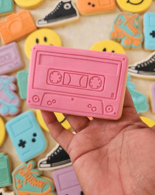 Mix tape blank tape casette 90s music headphones cookie stamp cookie cutter stampandimpress 