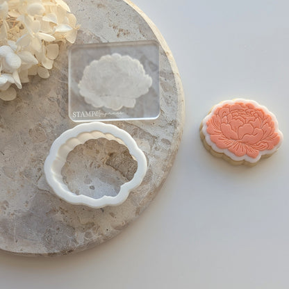 Peony Flower Raised Cookie Stamp/Fondant Debosser & Cutter