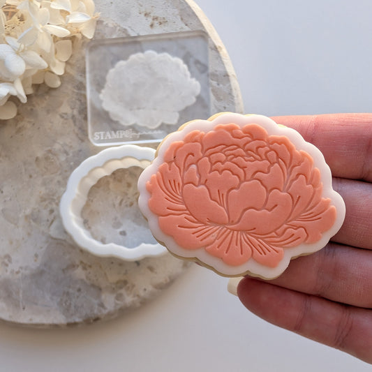 Peony Flower Raised Cookie Stamp/Fondant Debosser & Cutter