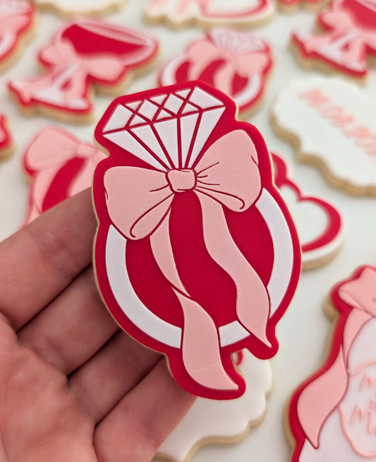 Diamond Ring with Long Bow Raised Cookie Stamp/Fondant Debosser & Cutter