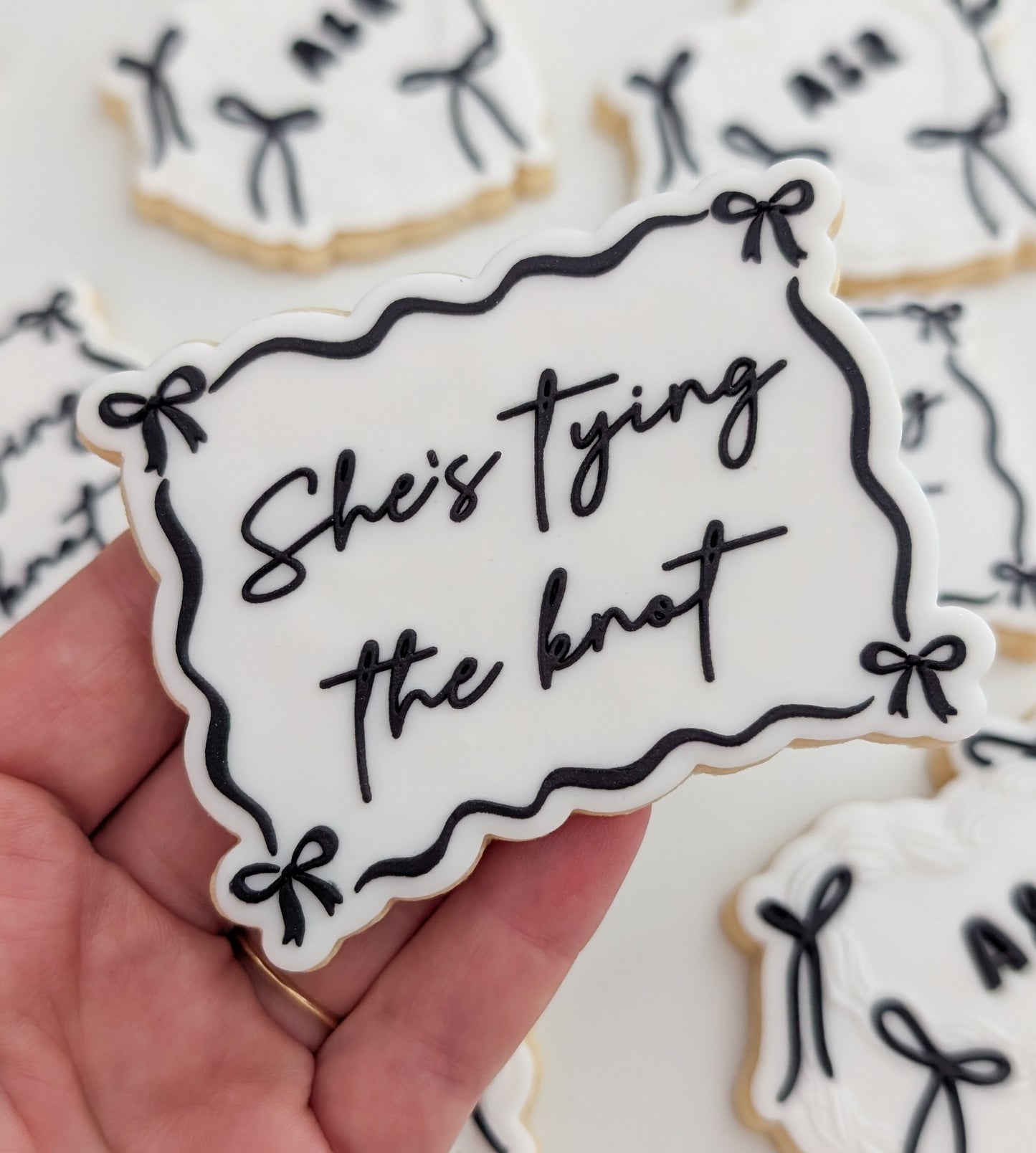 shes tying the knot bow plaque border bows hens fondant cookie stamp cookie cutter stampandimpress