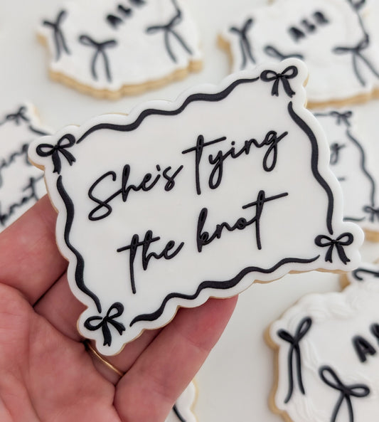 shes tying the knot bow plaque border bows hens fondant cookie stamp cookie cutter stampandimpress