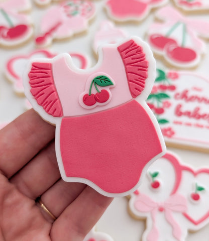 frilly romper baby onesie baby shower little girl cookie stamp cookie cutter stampandimpress