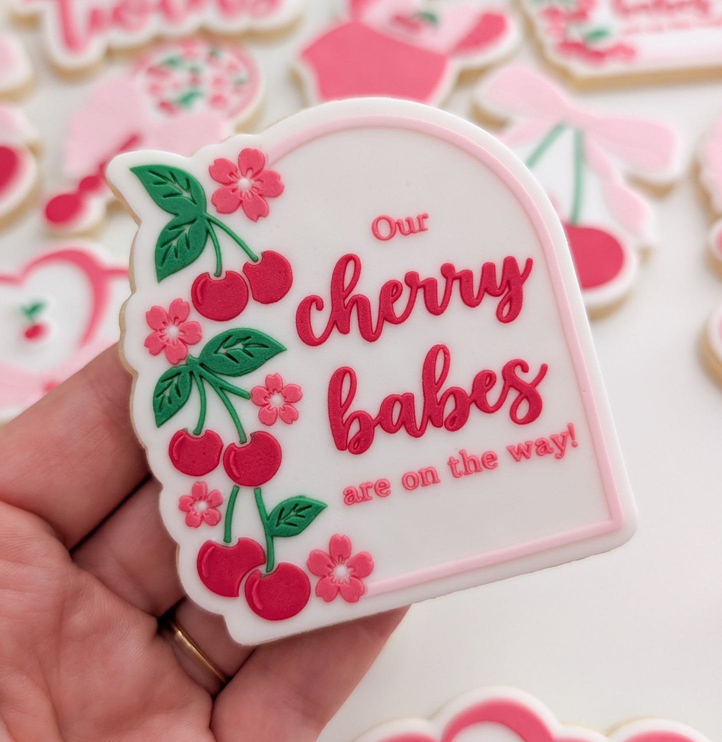 cherry babes are on the way twins baby shower babies cherry plaque cookie stamp cookie cutter stampandimpress