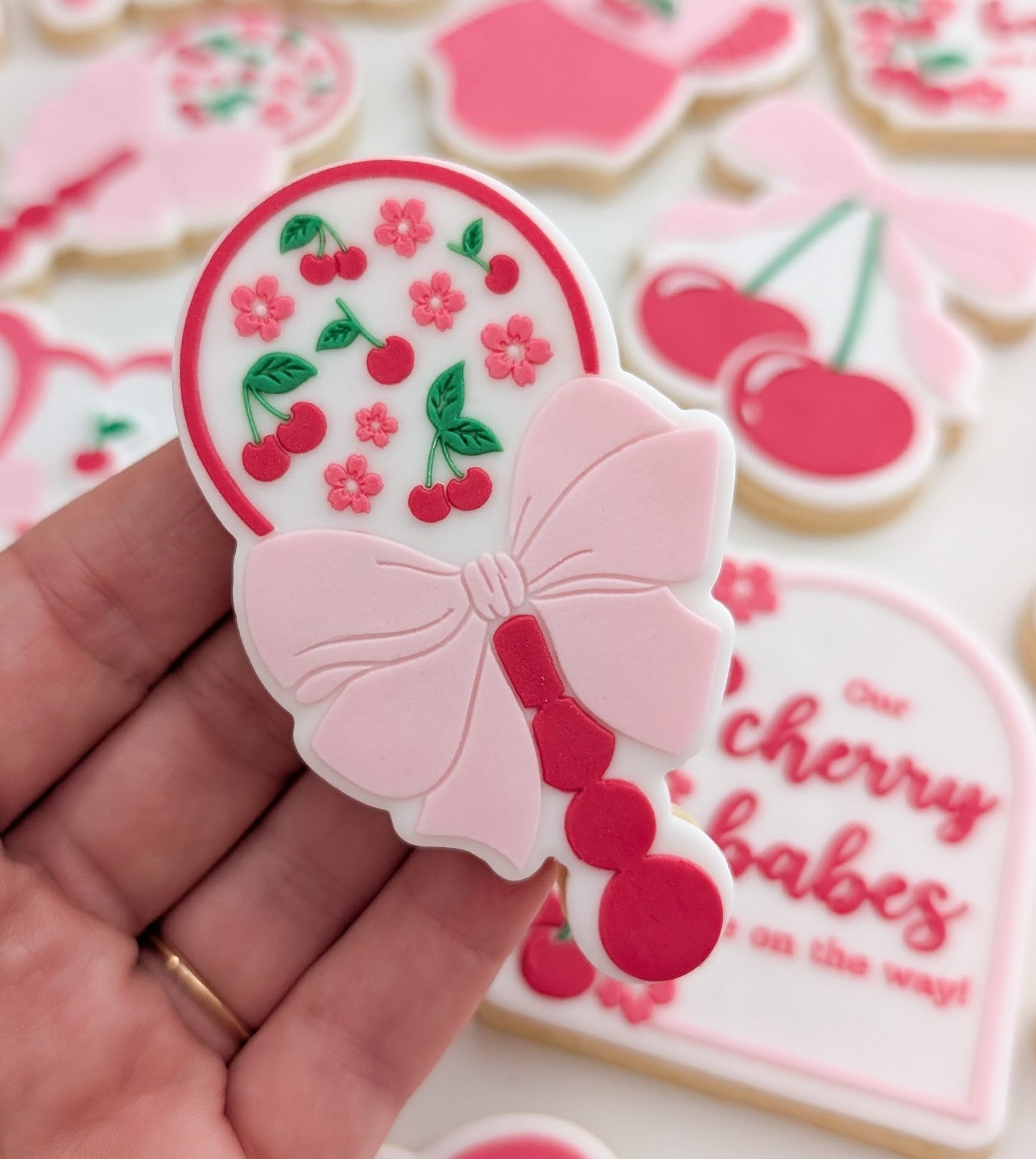 cherry rattle baby shes the cherry on top our cherry babe is on the way cherry flower baby shower cherries with bow cookie stamp cookie cutter stampandimpress