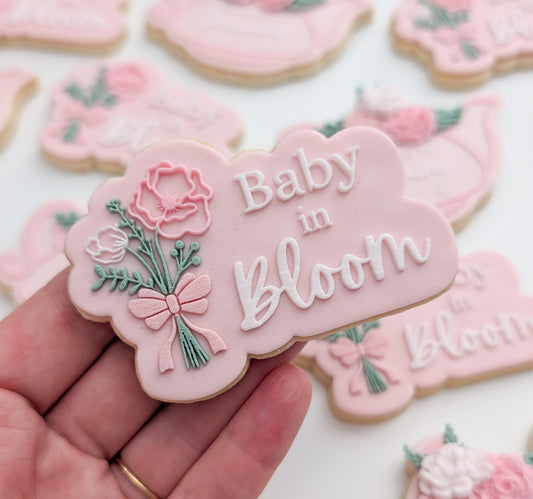 Baby in bloom baby shower fllower florals rose bow wildflowers cookie stamp cookie cutter stampandimpress