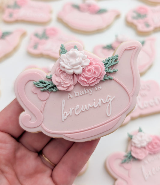 baby shower teapot a baby is brewing florals tea coffee cookie stamp cookie cutter stampandimpress