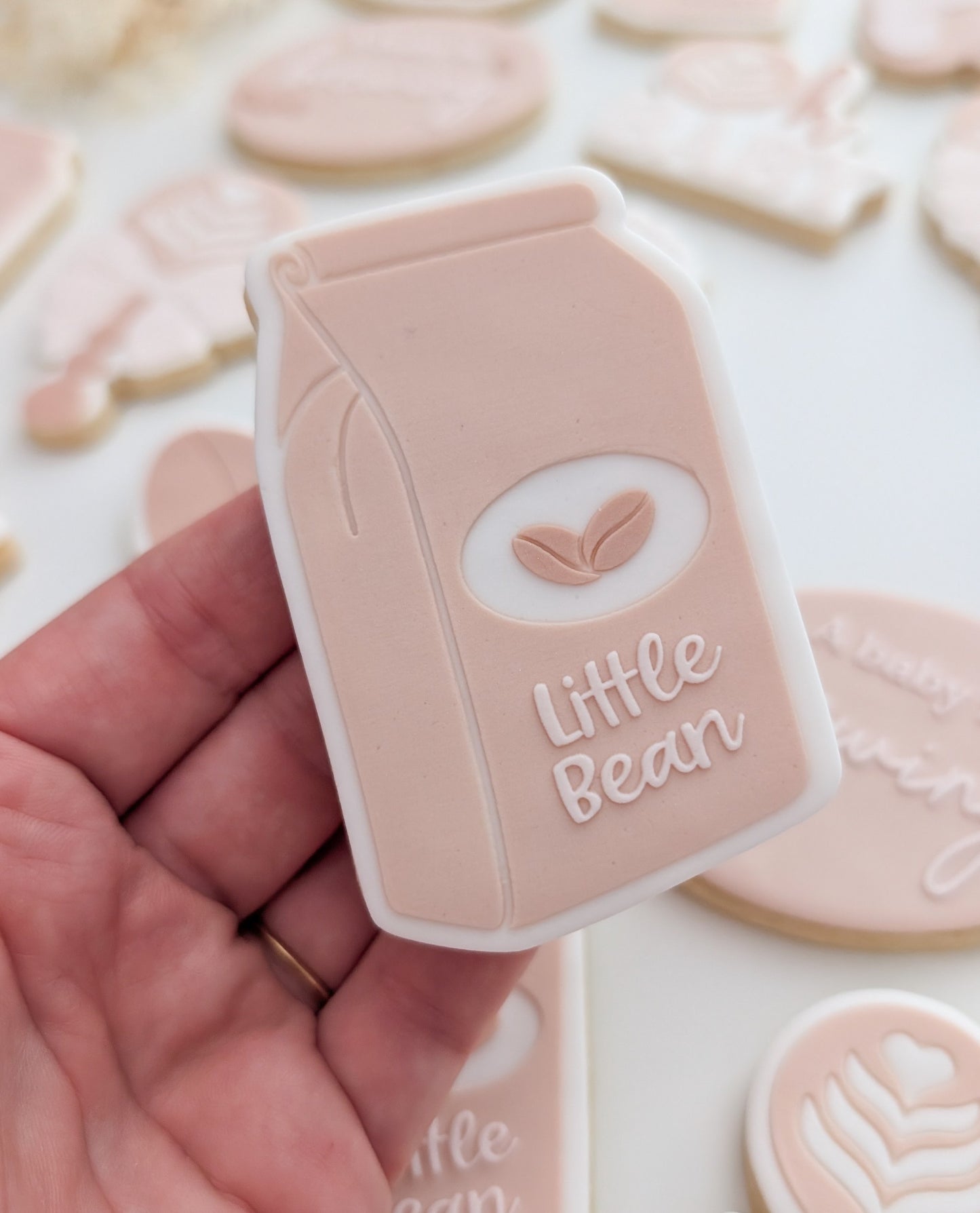 Oh baby coffee up coffee beans little bean coffee rattle a baby is brewing espresso baby shower cookie stamp cookie cutter stampandimpress