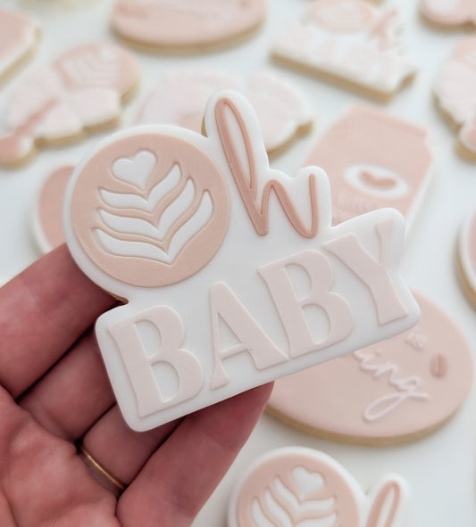 Oh baby coffee up coffee beans little bean coffee rattle a baby is brewing espresso baby shower cookie stamp cookie cutter stampandimpress