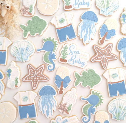 sand dollar shell sea creature under the sea sea you soon baby rattle seahorse jellyfish fish starfish clam shell ocean beach cookie stamp cookie cutter stampandimpress fondant debosser