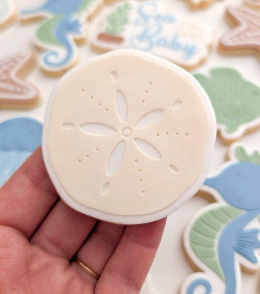 sand dollar shell sea creature under the sea sea you soon baby rattle seahorse jellyfish fish starfish clam shell ocean beach cookie stamp cookie cutter stampandimpress fondant debosser