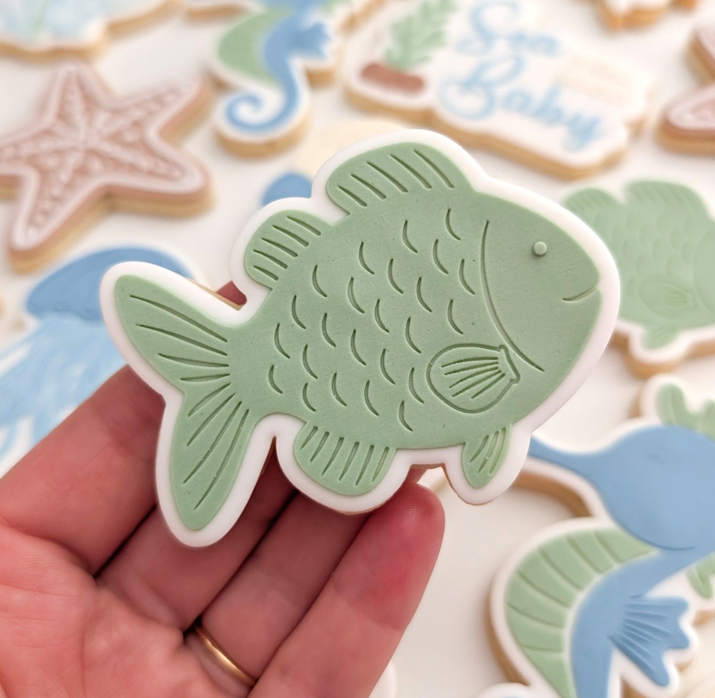 sand dollar shell sea creature under the sea sea you soon baby rattle seahorse jellyfish fish starfish clam shell ocean beach cookie stamp cookie cutter stampandimpress fondant debosser