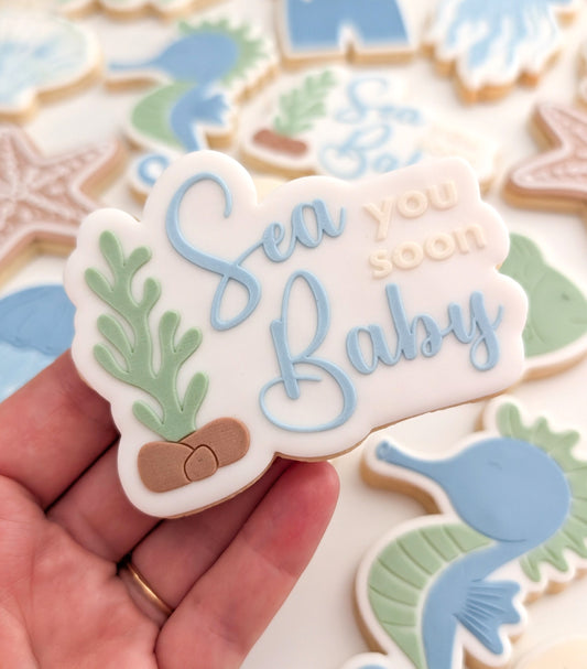 sand dollar shell sea creature under the sea sea you soon baby rattle seahorse jellyfish fish starfish clam shell ocean beach cookie stamp cookie cutter stampandimpress fondant debosser seaweed coral