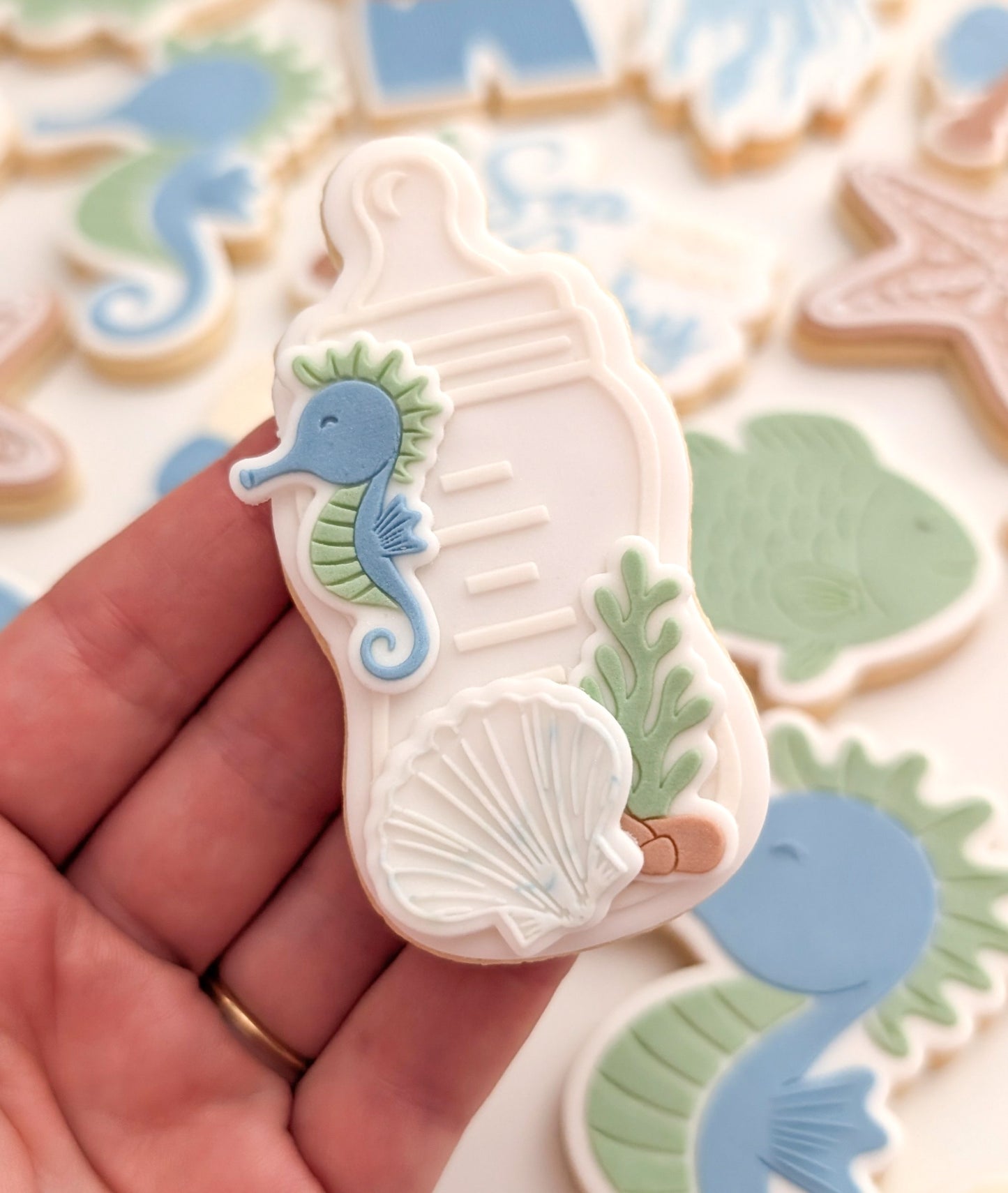 sand dollar shell sea creature under the sea sea you soon baby rattle seahorse jellyfish fish starfish clam shell ocean beach cookie stamp cookie cutter stampandimpress fondant debosser