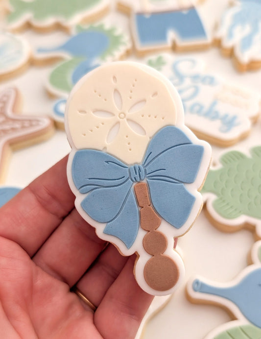 sand dollar shell sea creature under the sea sea you soon baby rattle seahorse jellyfish fish starfish clam shell ocean beach cookie stamp cookie cutter stampandimpress fondant debosser