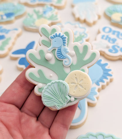 coral seaweed under the sea oneder the sea sea you soon baby seahorse starfish sand dollar clam shell cookie stamp cookie cutter stampandimpress coral