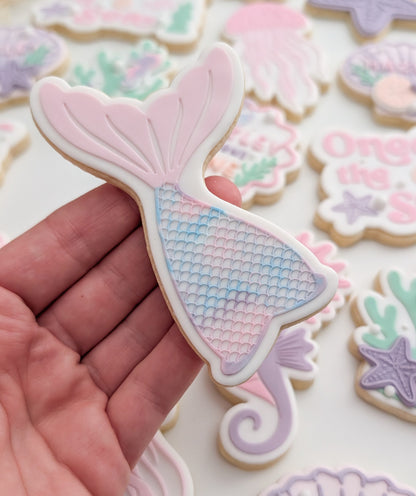 coral seaweed under the sea oneder the sea sea you soon baby seahorse starfish sand dollar clam shell cookie stamp cookie cutter stampandimpress mermaid mermaid tail scales