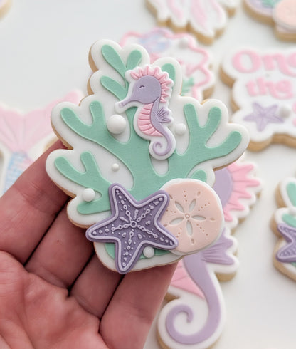 coral seaweed under the sea oneder the sea sea you soon baby seahorse starfish sand dollar clam shell cookie stamp cookie cutter stampandimpress