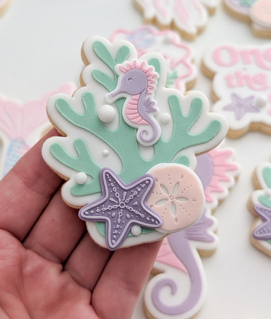 coral seaweed under the sea oneder the sea sea you soon baby seahorse starfish sand dollar clam shell cookie stamp cookie cutter stampandimpress