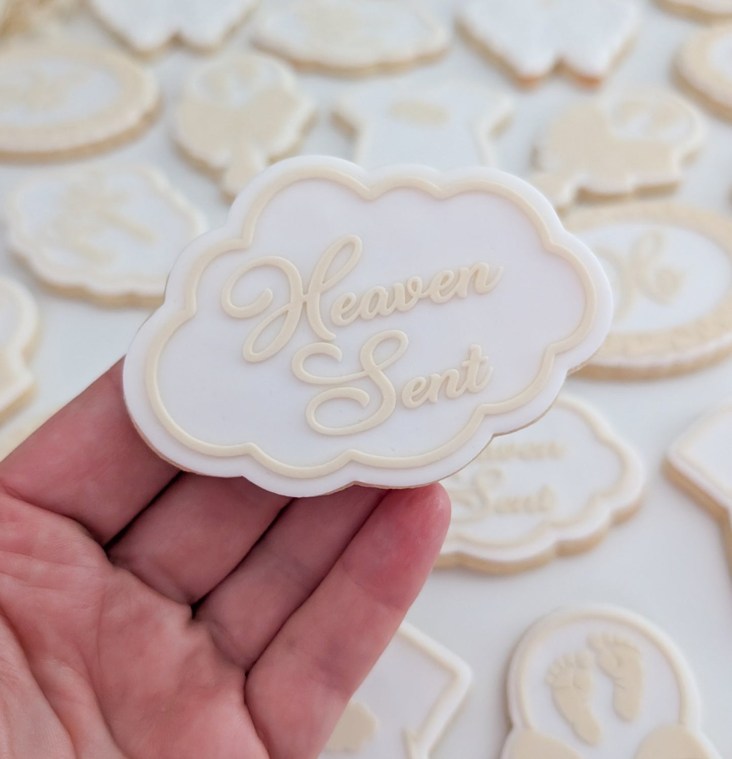 cloud heaven sent baby shower cookie stamp cookie cutter stampandimpress