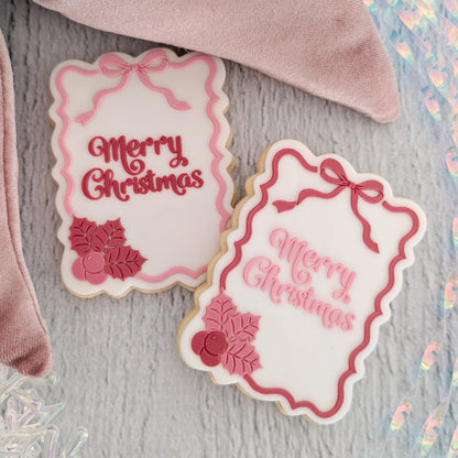 Merry Christmas Bow Border Raised Cookie Stamp/Fondant Debosser & Cutter