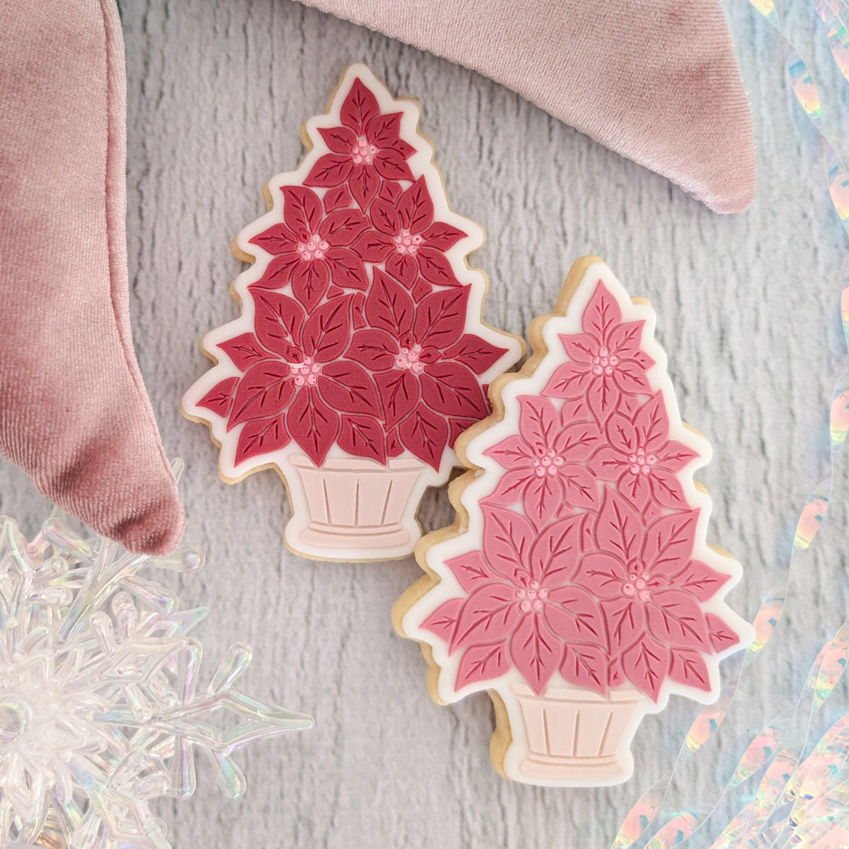Poinsettia Christmas Tree Raised Cookie Stamp/Fondant Debosser & Cutter