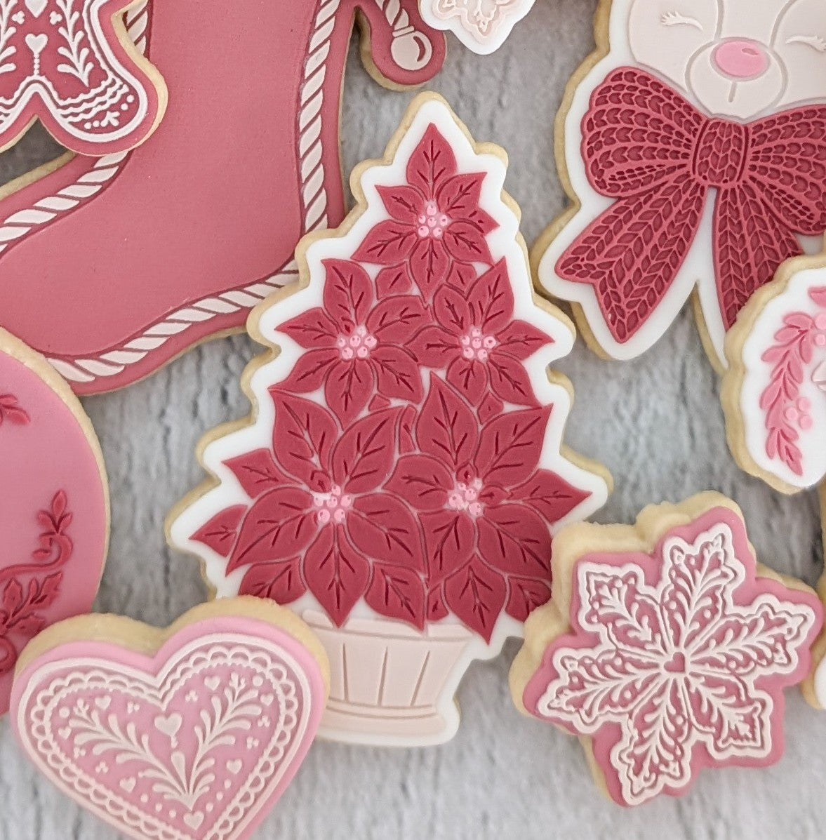 Poinsettia Christmas Tree Raised Cookie Stamp/Fondant Debosser & Cutter