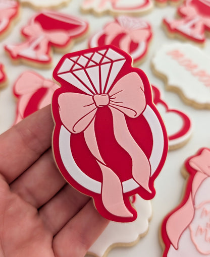 Ring with long bow hens wedding bride cookie stamp cookie cutter stampandimpress