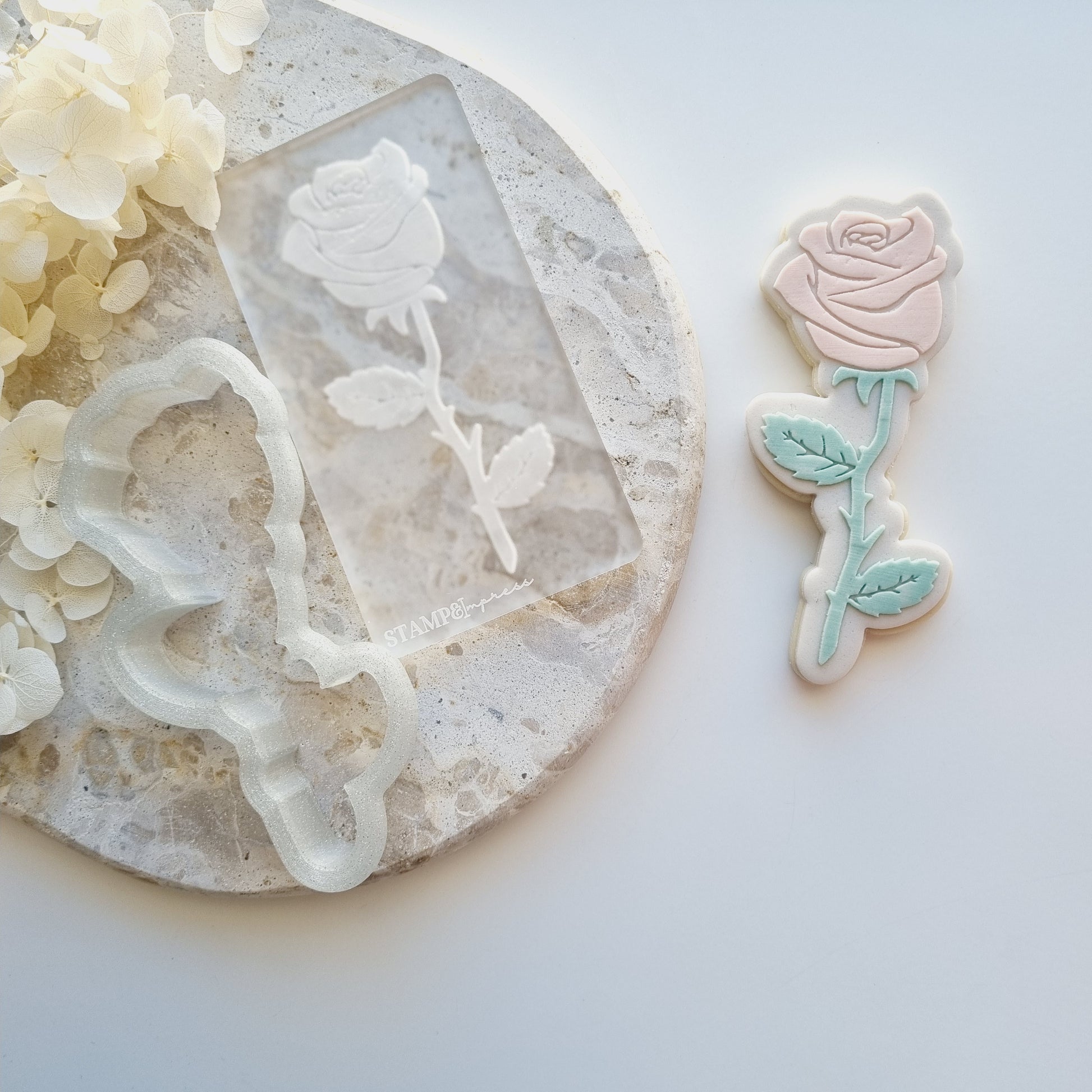 Single rose stem flower cookie stamp cookie cutter stampandimpress mothers day valentines day roses bunch of flowers