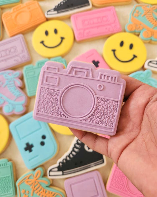 vintage camera 90s theme photography cookie stamp cookie cutter stampandimpress