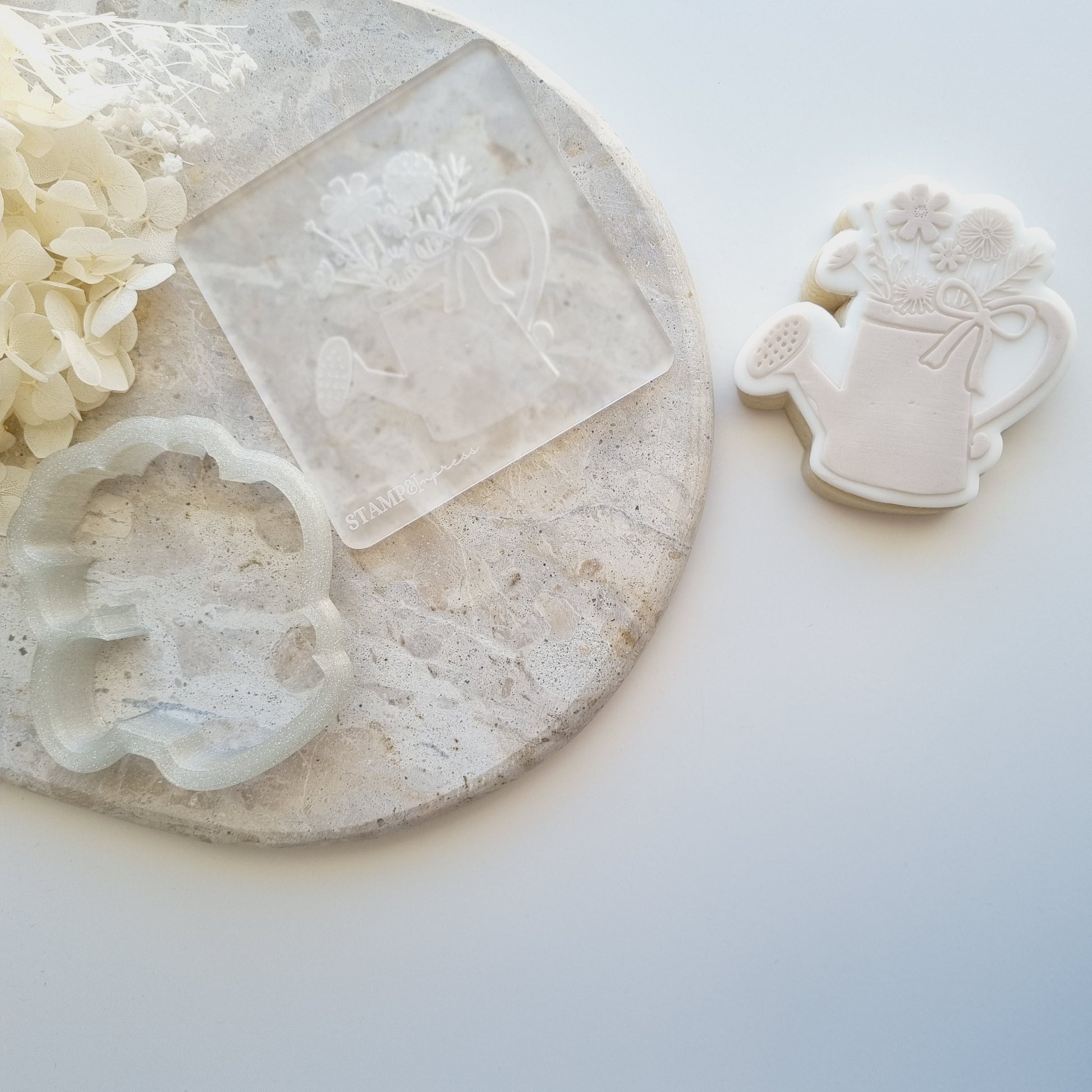 watering can floral bow cookie stamp cookie cutter stampandimpress