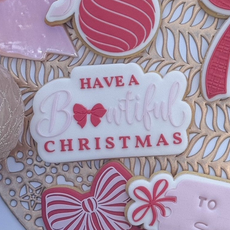 Have a Bowtiful Christmas Raised Cookie Stamp/Fondant Debosser & Cutter