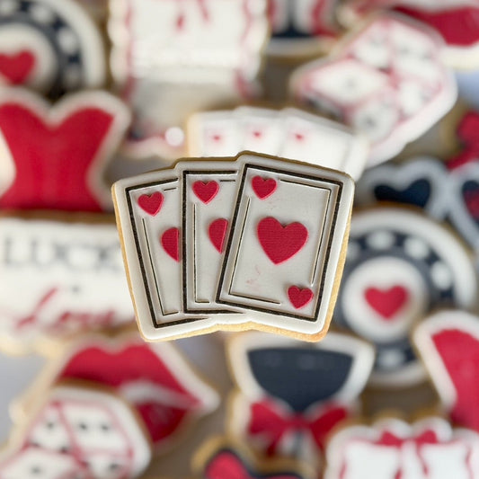 Lucky in love corsett red lips coupe cocktail glass playing cards casino dice poker chip lucky heart locket fondant cookie stamp cookie cutter stampandimpress
