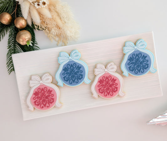 Christmas Bauble with Bow Raised Cookie Stamp/Debosser & Cutter