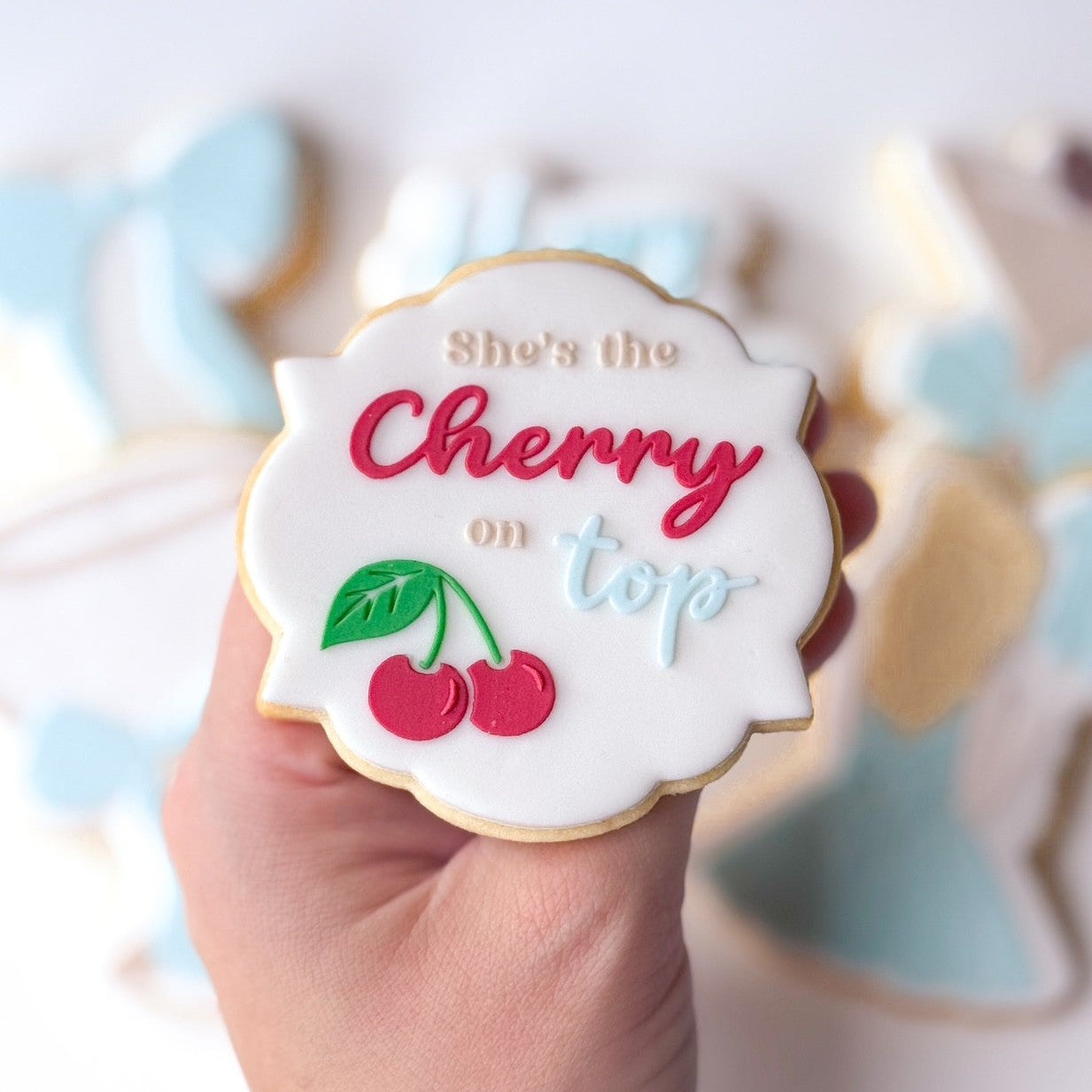 she's the cherry on top cherries with bow cookie stamp cookie cutter stampandimpress