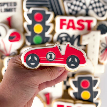 race car vintage racing car two fast fast one race flags wheel tyre cookie stamp cookie cutter stampandimpress