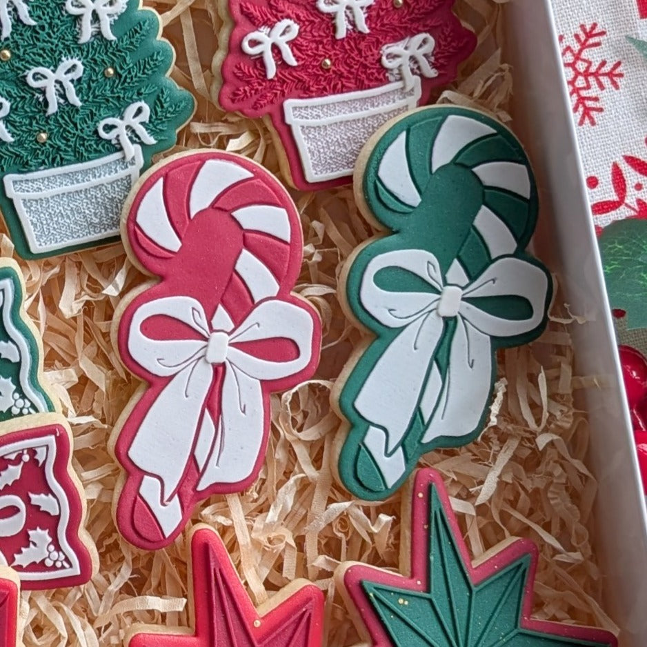 christmas candy cane bon bon bauble gift tag star christmas tree with bows nutcracker cookie stamp cookie cutter stampandimpress