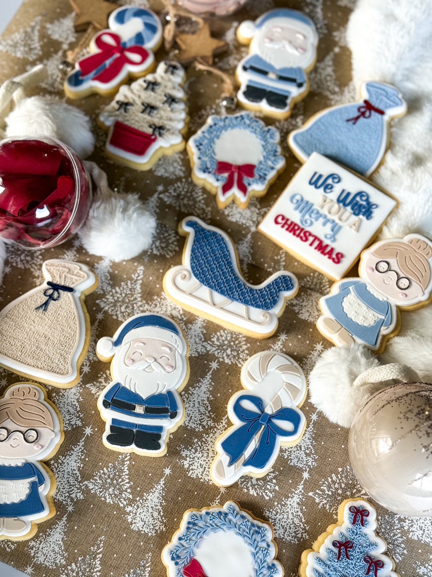 christmas cookies fondant cookie stamp cookie cutter santa sleigh mrs claus candycane santa sack we wish you a merry christmas wreath tree