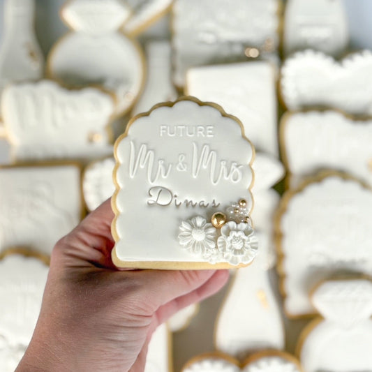diamond ring cookie stamp cookie cutter stampandimpress wedding engagement bride and groom mr & mrs engaged future mr & mrs champagne bottle