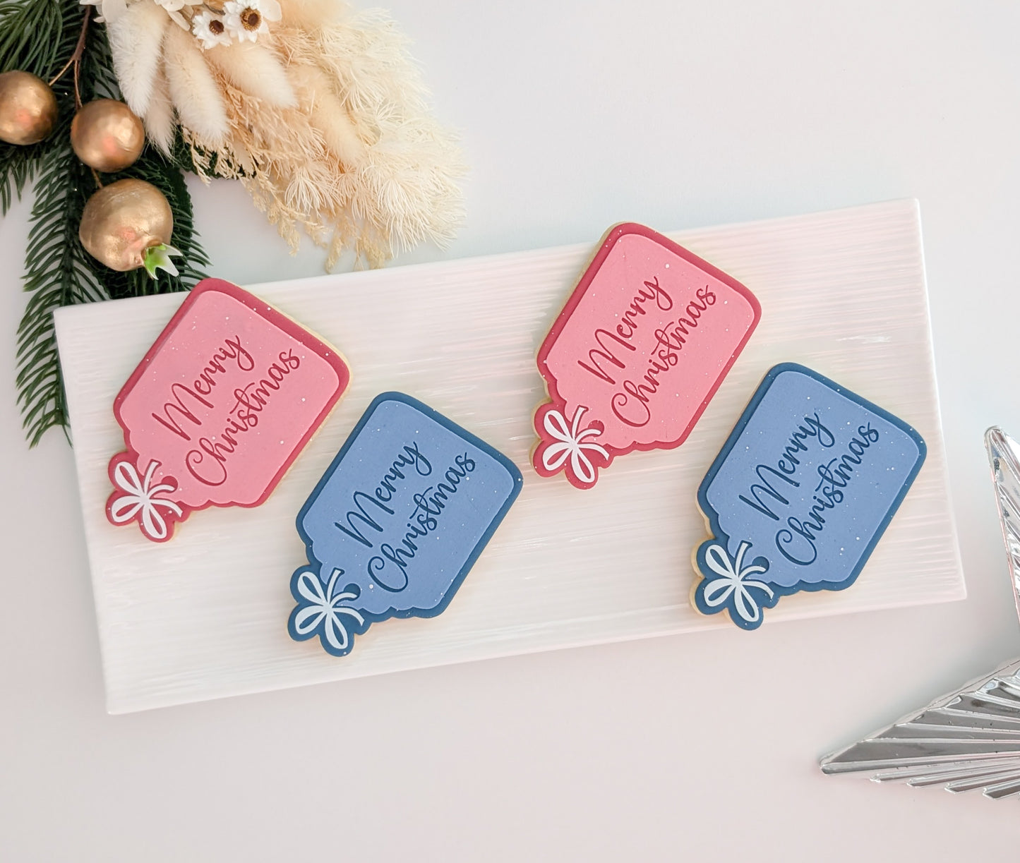 Merry Christmas Gift Tag Raised Cookie Stamp/Debosser & Cutter