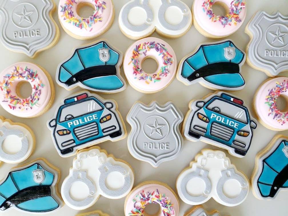 pattern cookie stamp cookie cutter baker bake baking cute beautiful design embosser debosser decorate fondant Perth Australia custom stampandimpress stamp & impress birthday police hat handcuffs badge shield cop police car patrol copper