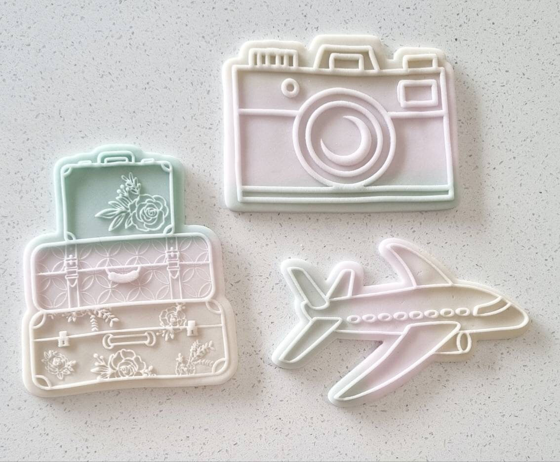 pattern cookie stamp cookie cutter baker bake baking cute beautiful design embosser debosser decorate fondant Perth Australia stampandimpress stamp & impress travel transport luggage suitcase stack suitcases passport world plane aeroplane