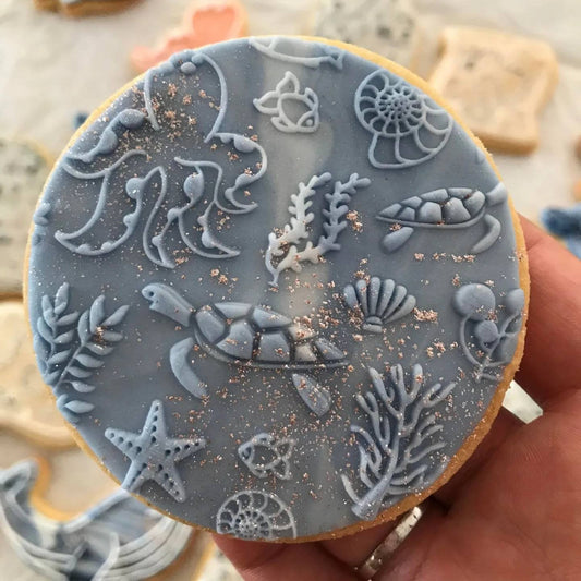 cookie stamp cookie cutter baker bake baking cute beautiful design embosser debosser fondant Perth Australia stampandimpress stamp & impress texture baby shower birthday pattern sea life under the sea turtle seaweed shell octopus starfish