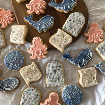 pattern cookie stamp cookie cutter baker bake baking cute beautiful design embosser debosser decorate fondant Perth Australia custom stampandimpress stamp & impress whale under the sea octopus sea life turtle ocean pirate mermaid tail shell little