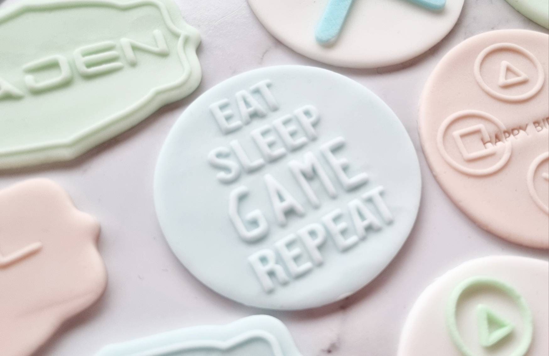 pattern cookie stamp cookie cutter baker bake baking cute beautiful design embosser debosser decorate fondant Perth Australia stampandimpress stamp & impress custom name gaming playstation xbox game controller level gamer eat sleep game repeat