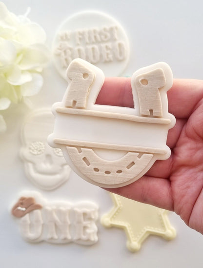 pattern cookie stamp cookie cutter baker bake baking cute beautiful design embosser debosser decorate fondant Perth Australia stampandimpress stamp & impress first rodeo theme western sheriff sherrif star badge horseshoe cowboy hat boots skull cactus