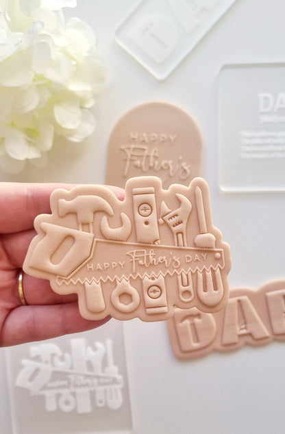 pattern cookie stamp cookie cutter baker bake baking cute beautiful design embosser debosser decorate fondant Perth Australia custom stampandimpress stamp & impress happy fathers day dad daddy father tools toolbox saw hammer handyman handy screw