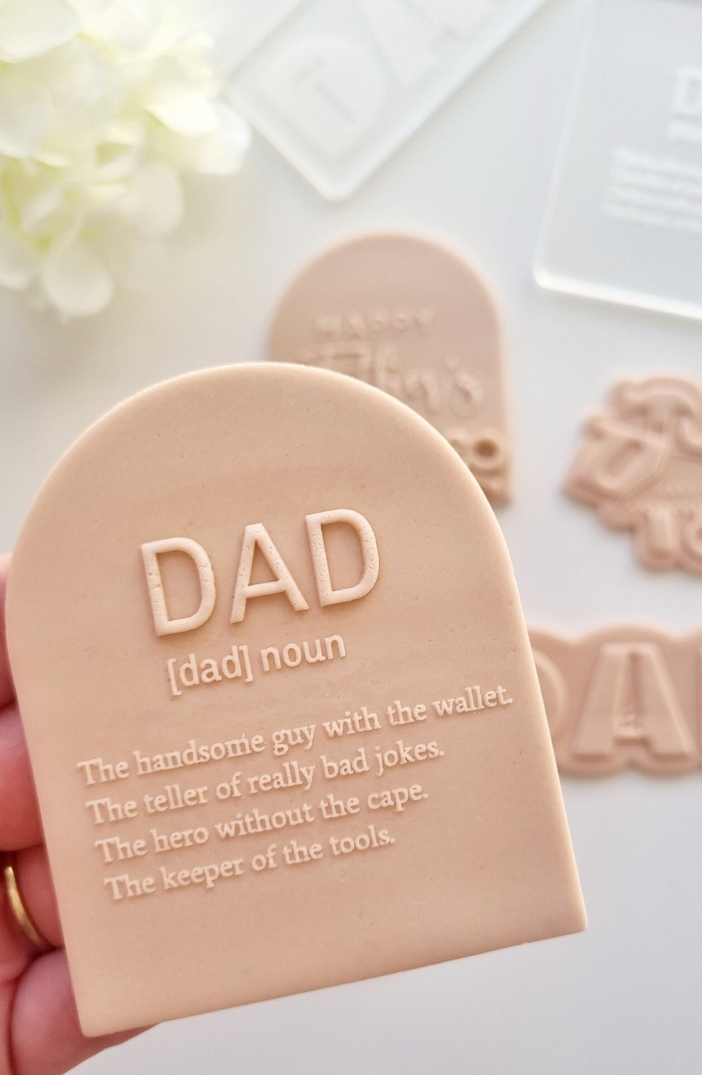 pattern cookie stamp cookie cutter baker bake baking cute beautiful design embosser debosser decorate fondant Perth Australia custom stampandimpress stamp & impress happy fathers day dad daddy father handsome wallet bad jokes tools super hero