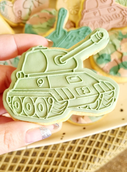 pattern cookie stamp cookie cutter baker bake baking cute beautiful design embosser debosser decorate fondant Perth Australia custom stampandimpress stamp & impress army camouflage boots gun tank dogtag dog tag dogtags footprint battle war