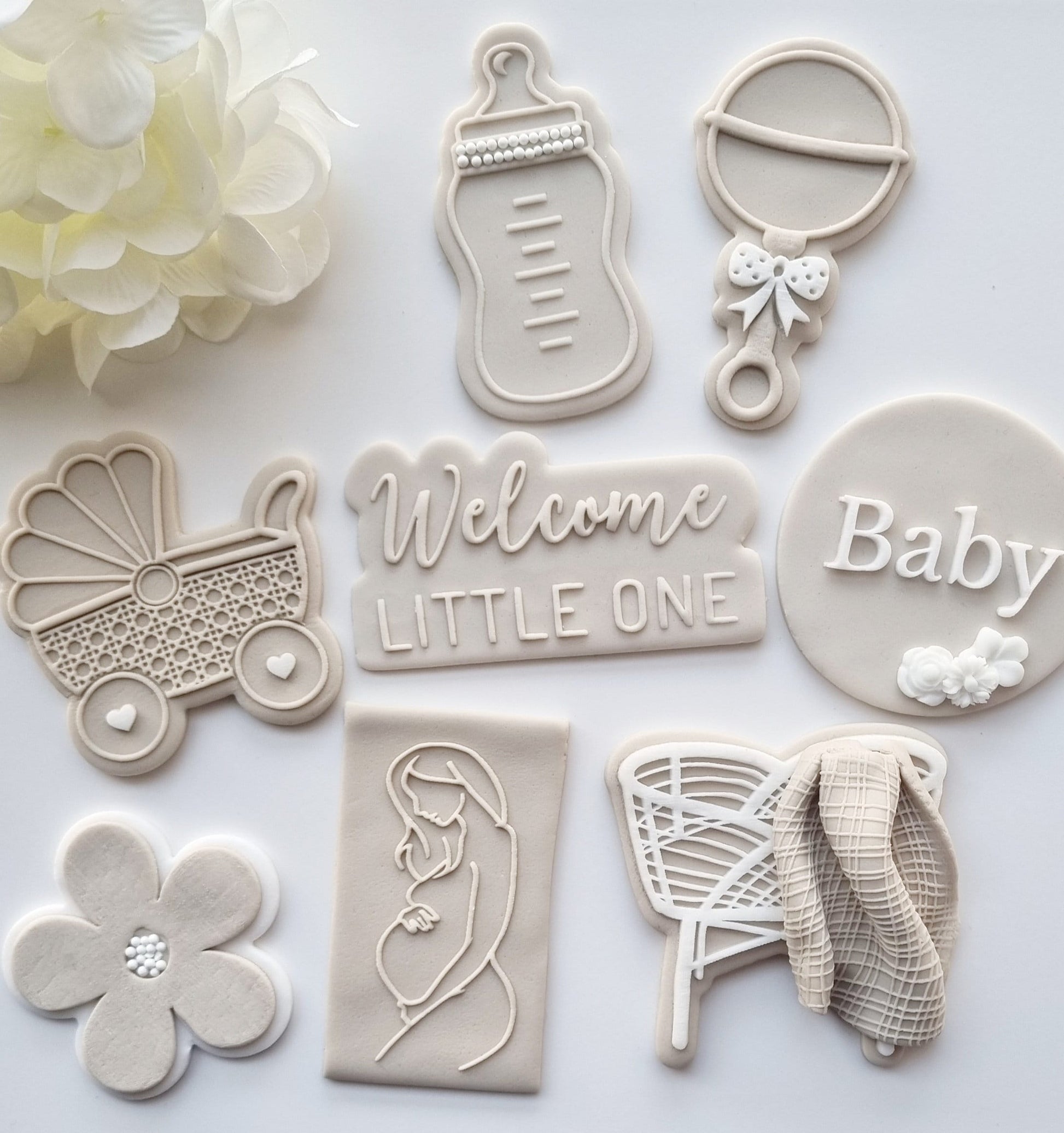 pattern cookie stamp cookie cutter baker bake baking cute beautiful design embosser debosser decorate fondant Perth Australia custom stamp impress stamp & impress baby shower pregnant bottle rattle pram boy girl crib cot onesie teddy bear romper